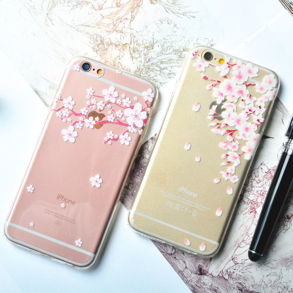 新款原创iphone6se手机壳 简单樱花新品彩绘苹果6plus手机保护套
