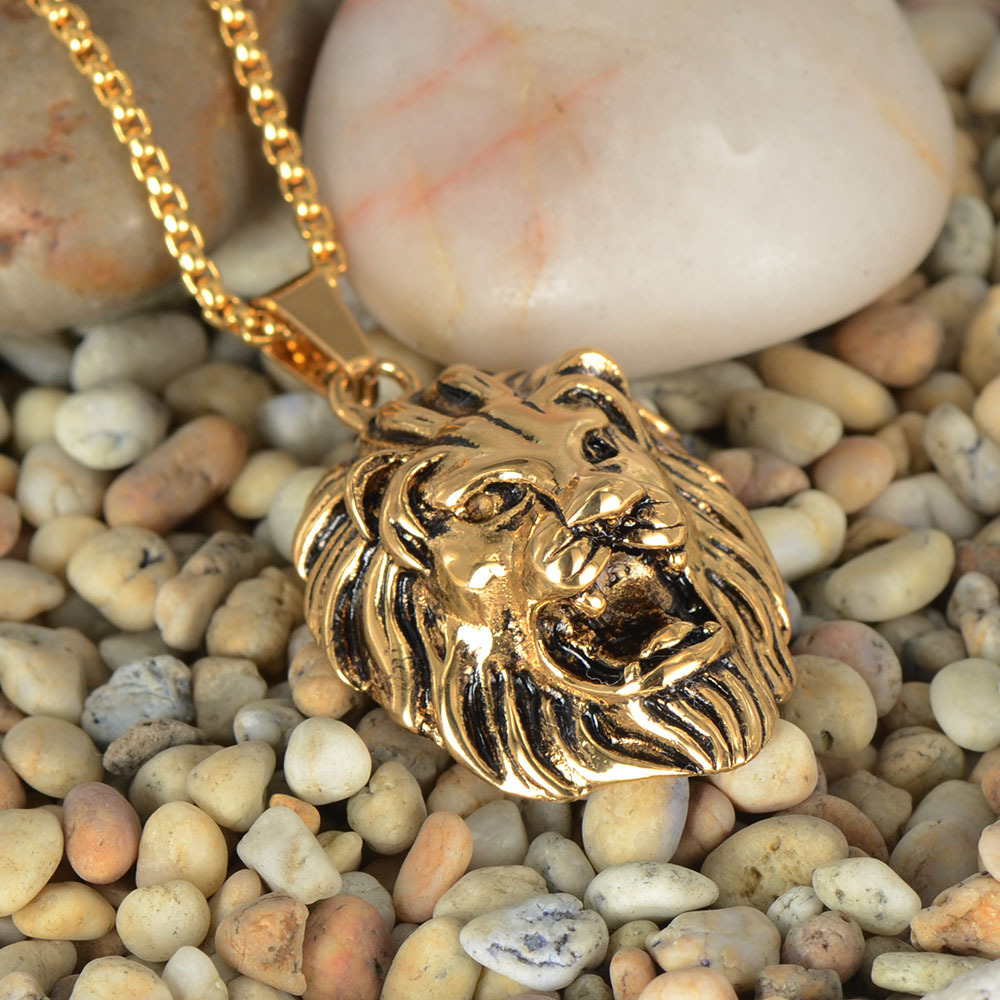 复古狮子项链个性钛钢狮子头吊坠项坠男士时尚霸气潮男饰品 hop25