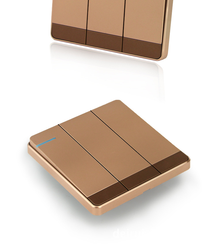 西门子墙壁开关插座 三开双控开关 香槟金豪华大板 三联双控 厂家