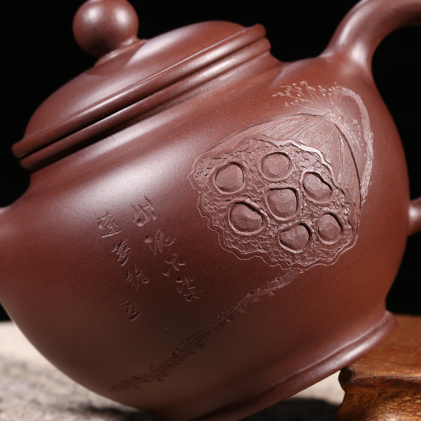 宜兴紫砂壶 原矿正品紫泥纯手工刻莲趣壶 新品 一件代发 茶具