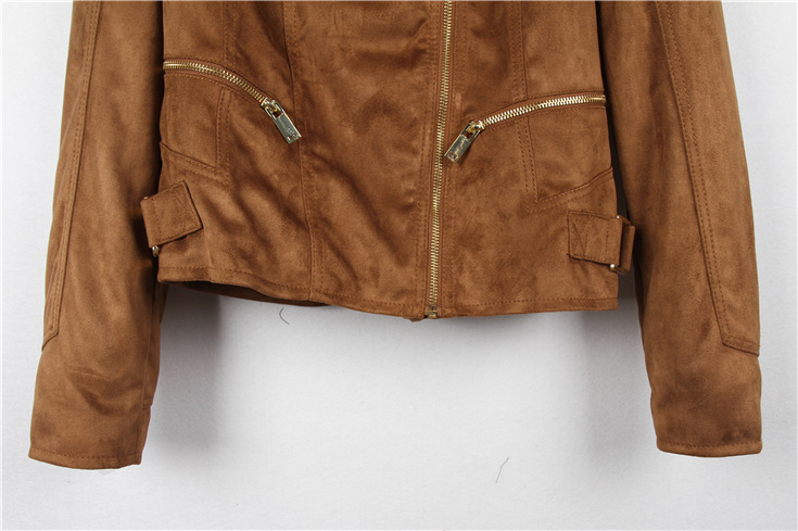 外贸英国原单新款麂皮绒女大码麂皮绒短款修身秋季皮夹克皮外套