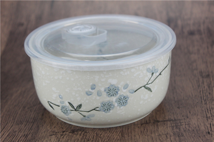 紫宸陶瓷大号深桶保鲜碗c024和风细雨混色批发雪花瓷保鲜碗饭盒