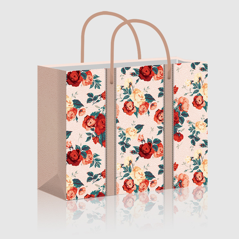 碎花横袋礼品袋 环保纸袋手提购物纸袋 服装鞋子包装袋定制logo