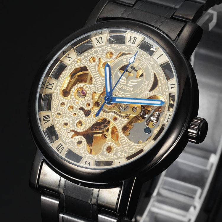 思沃奇sewor全自动机械表男士手表时尚男表镂空机械钢带 一件代发