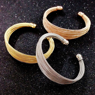 经典外贸热销钛钢手镯 走秀款多层编织钢丝c型开口女款手镯 三色