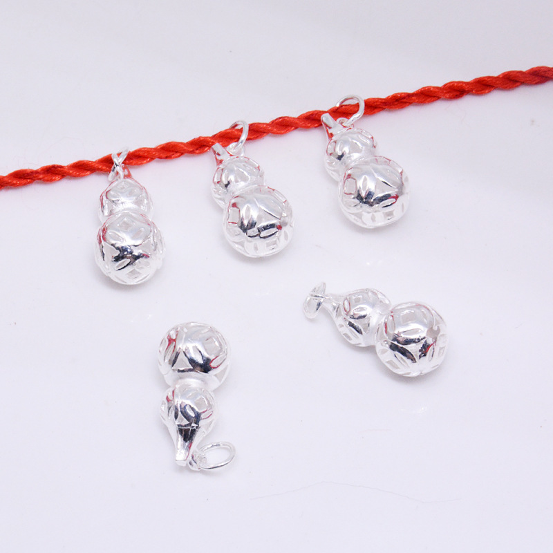 纯银配件批发 diy葫芦吊坠挂件串线红绳 手工穿线吊坠配件