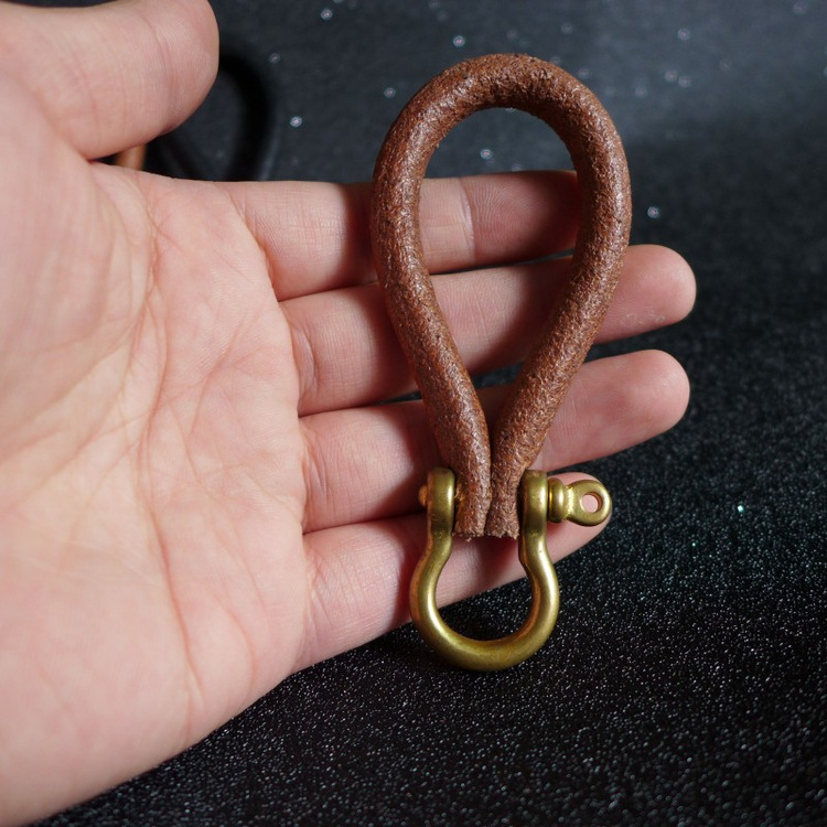 手工牛皮绳钥匙扣手编车钥匙挂绳 黄铜马蹄扣 纯铜编织钥匙圈环