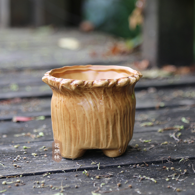 韩式手绘素烧多肉花盆 复古透气粗陶花器 简约创意家居摆件工艺品