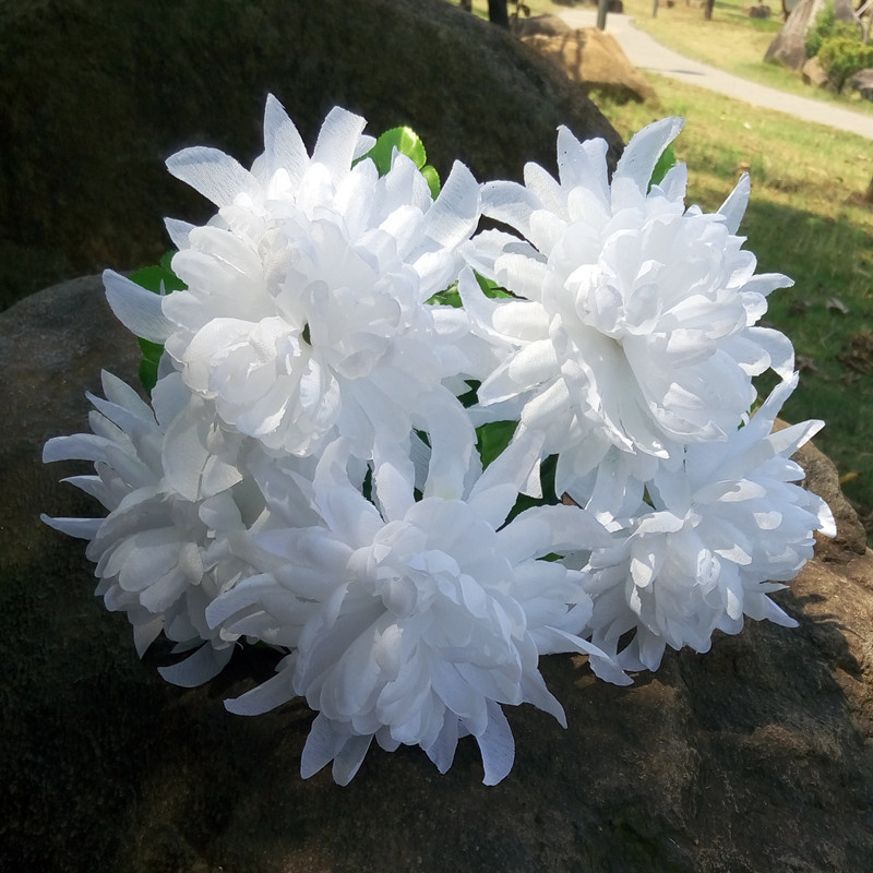 厂家批发5头大朵夏菊龙爪菊花枝高档绢布假花枝仿真菊花