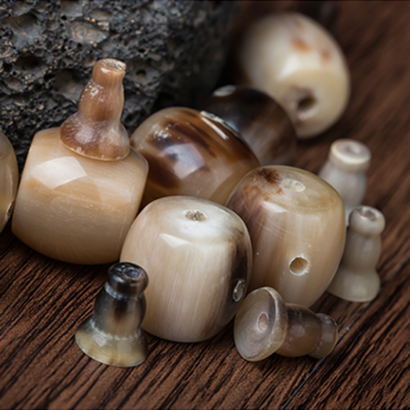 天然牦牛角三通佛头佛珠手链星月金刚菩提牛角藏式三通配饰批发