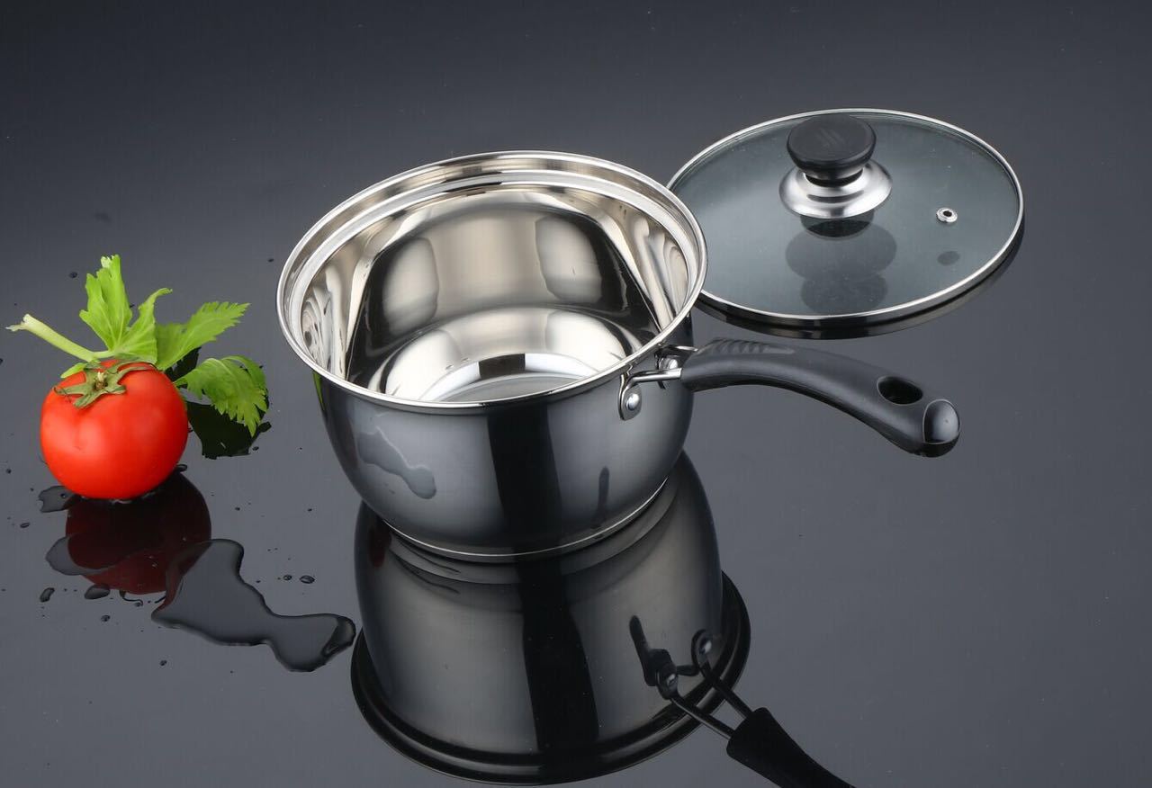 不锈钢单底锅单柄双柄韩式奶锅带格汤锅复底单柄奶锅双耳带格汤锅