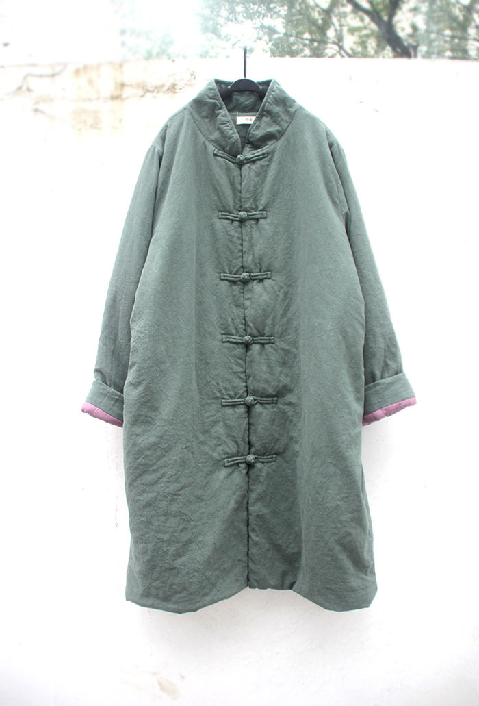 棉麻女装左岸迷香风格 原创古纹麻盘扣加厚棉衣 中式棉袄 m635