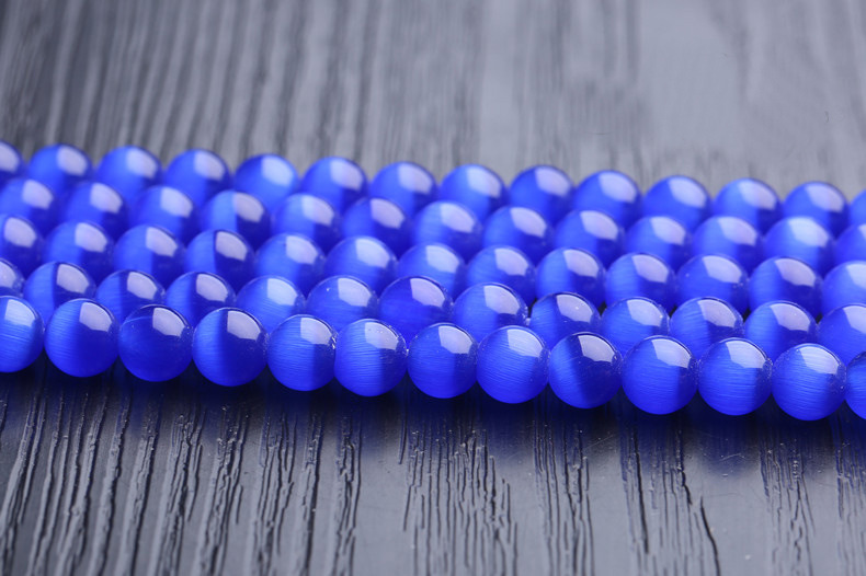 精品深蓝色猫眼石半成品 圆珠水晶散珠女款diy手工饰品配件