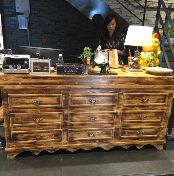 包邮炭烧实木收银台复古简约欧式柜台服装店咖啡厅酒店餐厅吧台