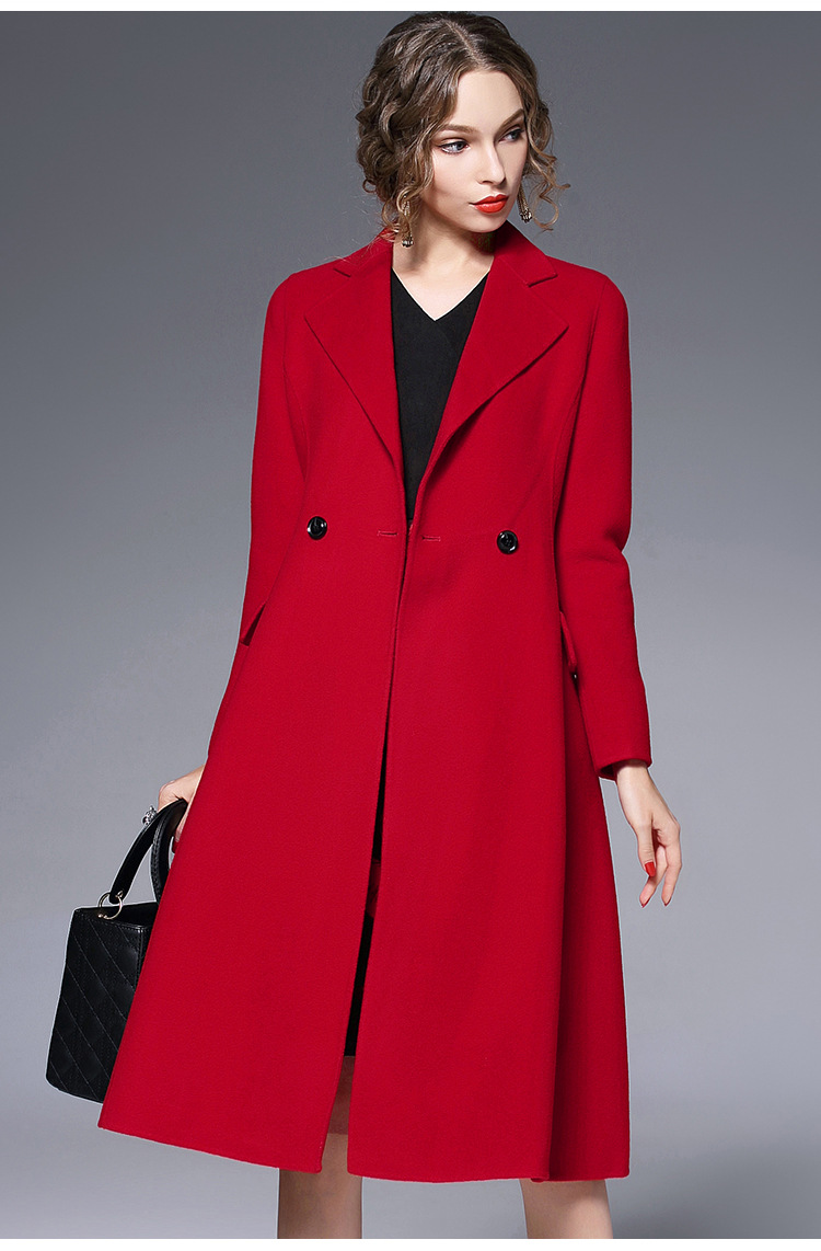 9981网_ 欧洲站秋冬热卖羊毛红色大衣欧美风高端双面羊绒毛呢外套c213