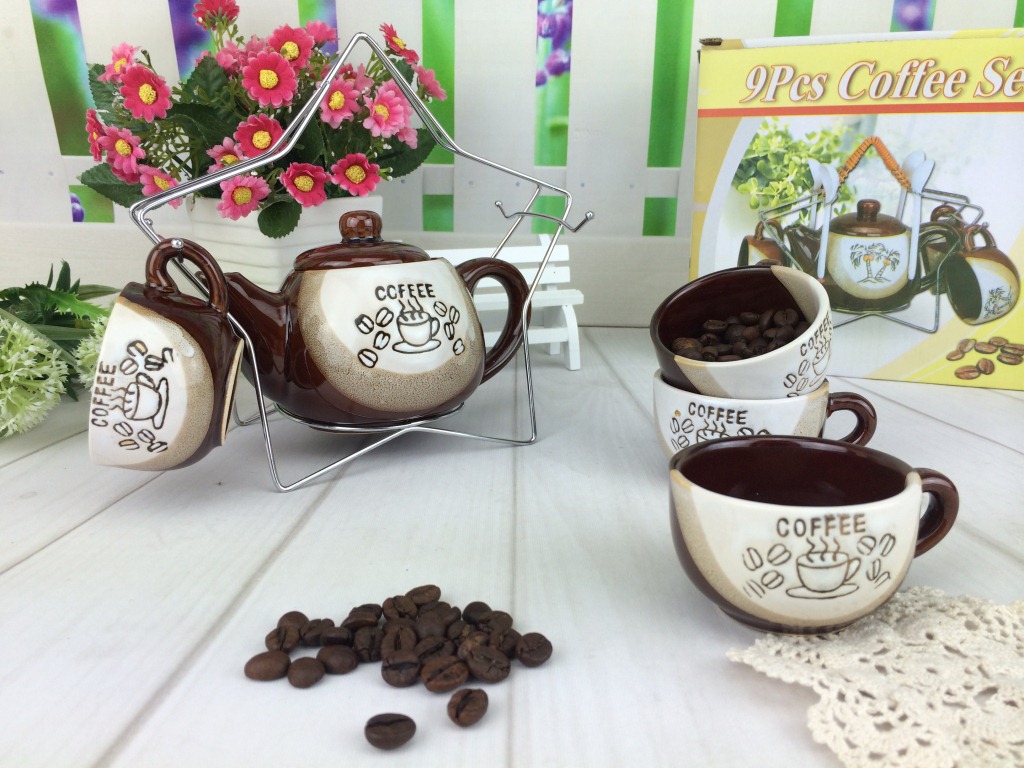 New Ceramic Cup and Pot Five-Pointed Star Coffee Tea Set Creative Gift Promotion Tea Set Suit 10 Yuan Store Goods