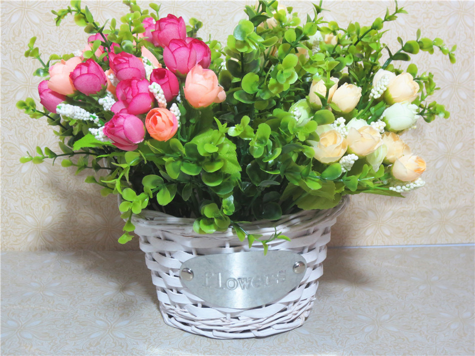 厂家直销柳编白漆环保插花篮 鲜花盆多肉花篮园艺