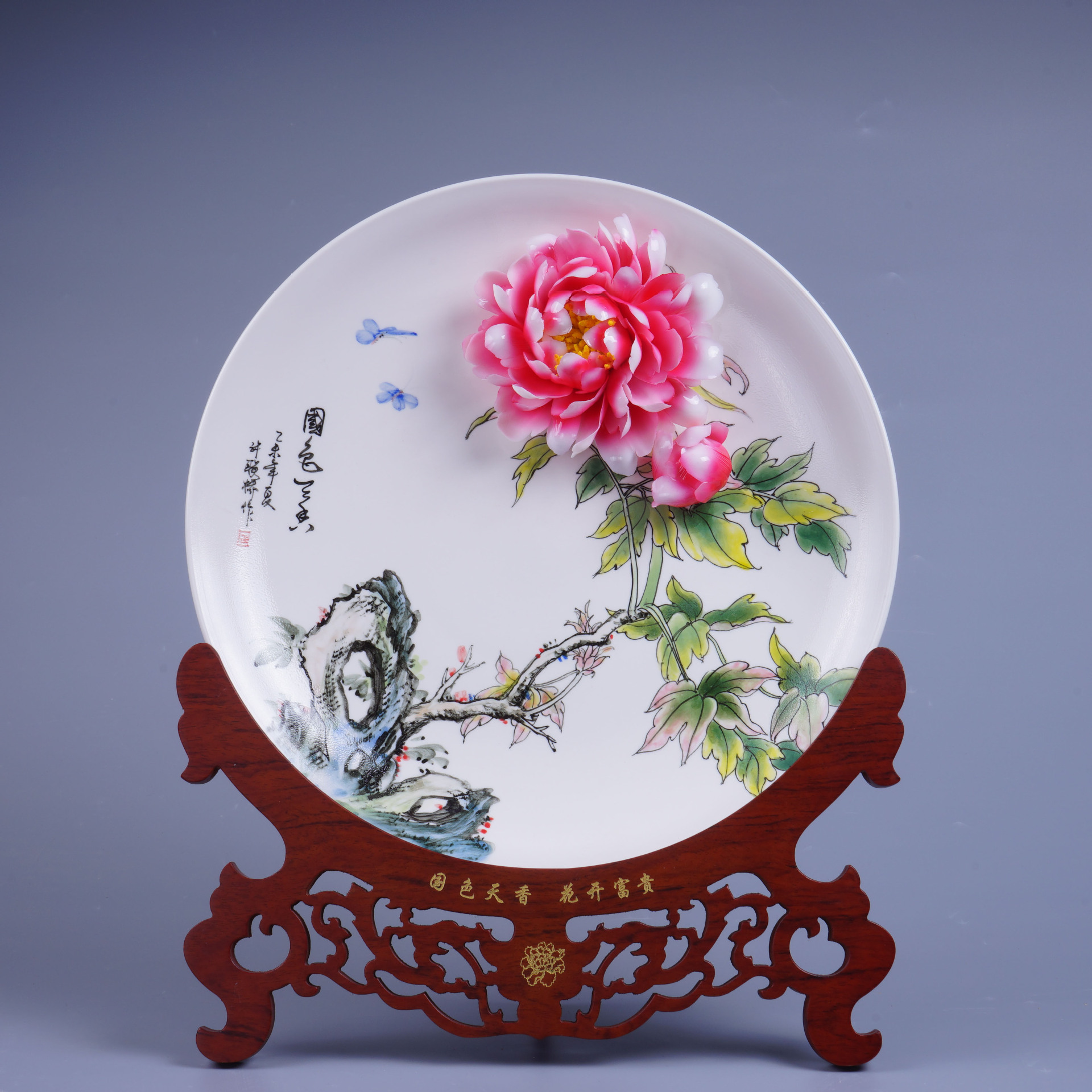手绘牡丹瓷花挂盘 瓷器工艺品摆件批发中国