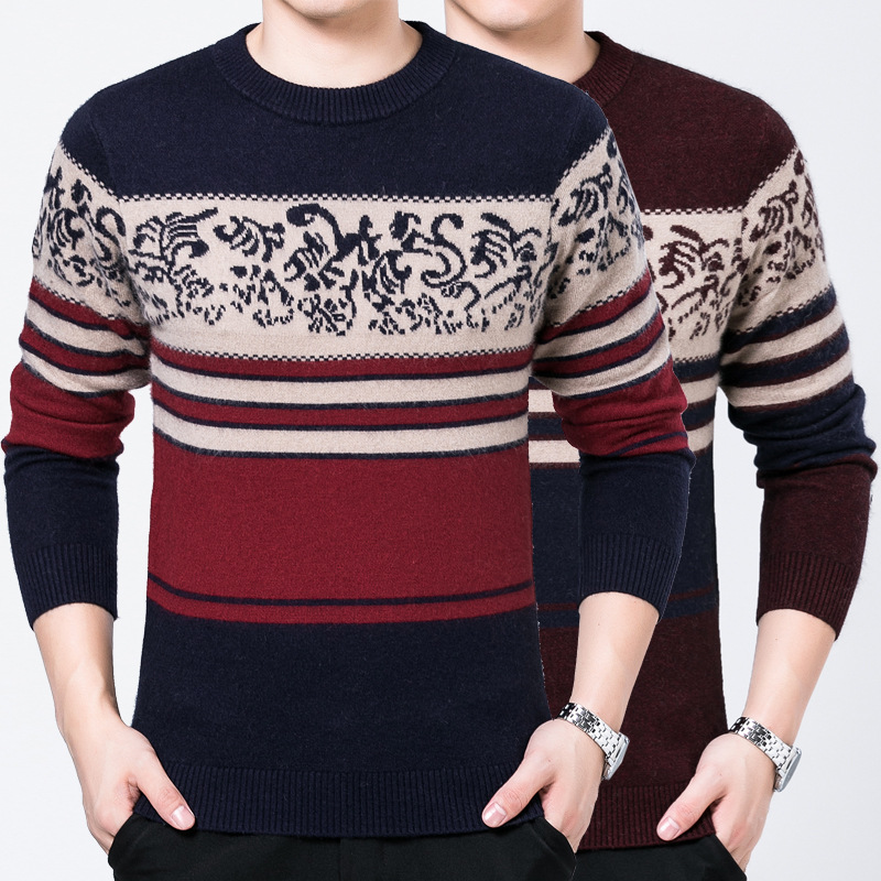 2016冬季男士貂绒圆领针织衫 休闲男装套头羊毛衫 男式貂绒衫毛衣