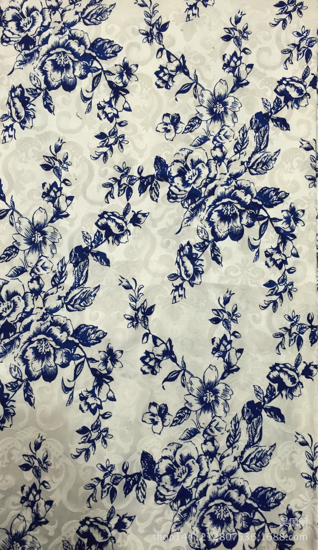 涤棉提花棉布料旗袍面料青花瓷印花烫金古风汉服枕套被套古装服装