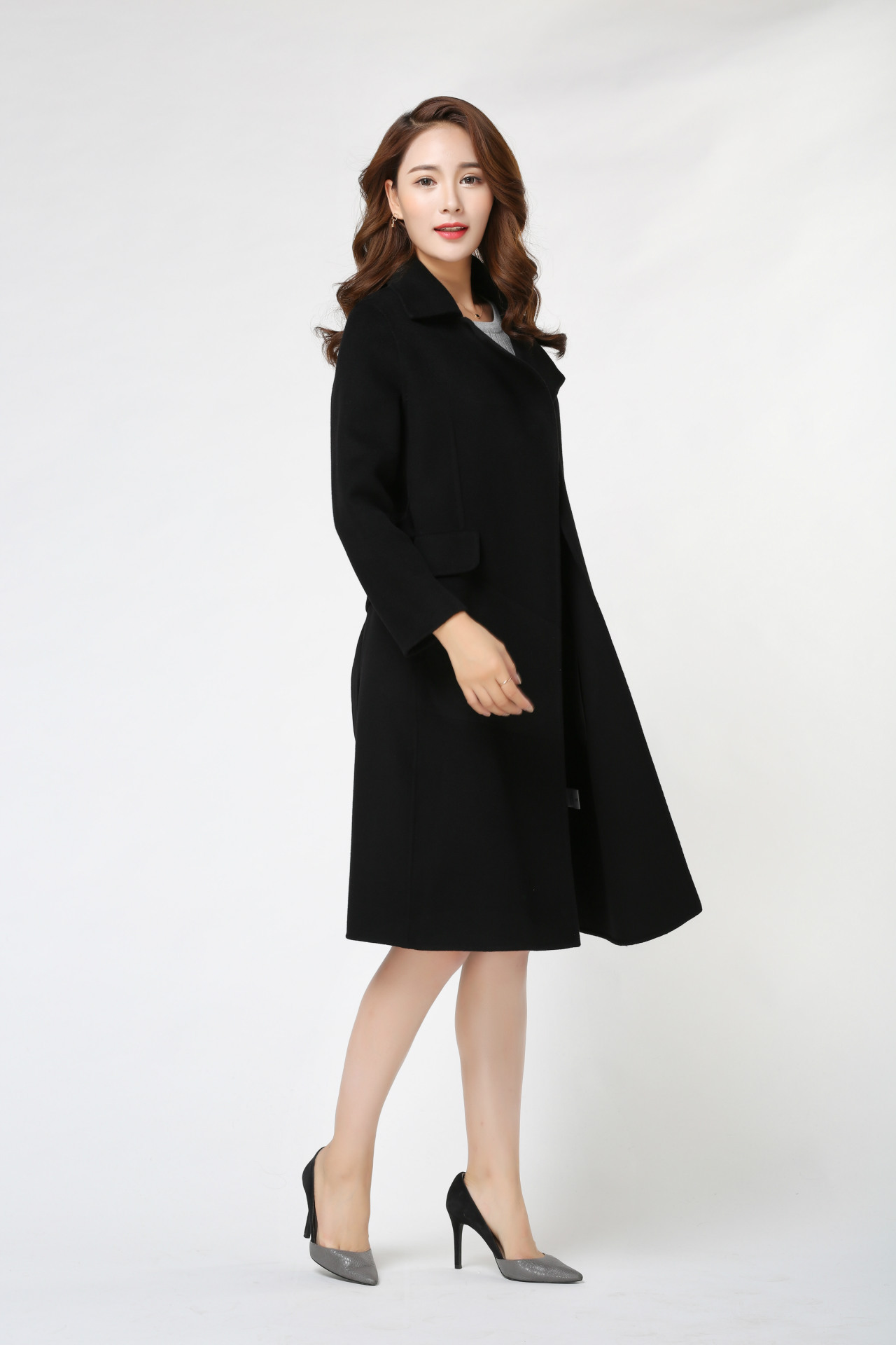 2016秋季时尚新款女式双面尼大衣 韩版修身女装呢绒大衣批发