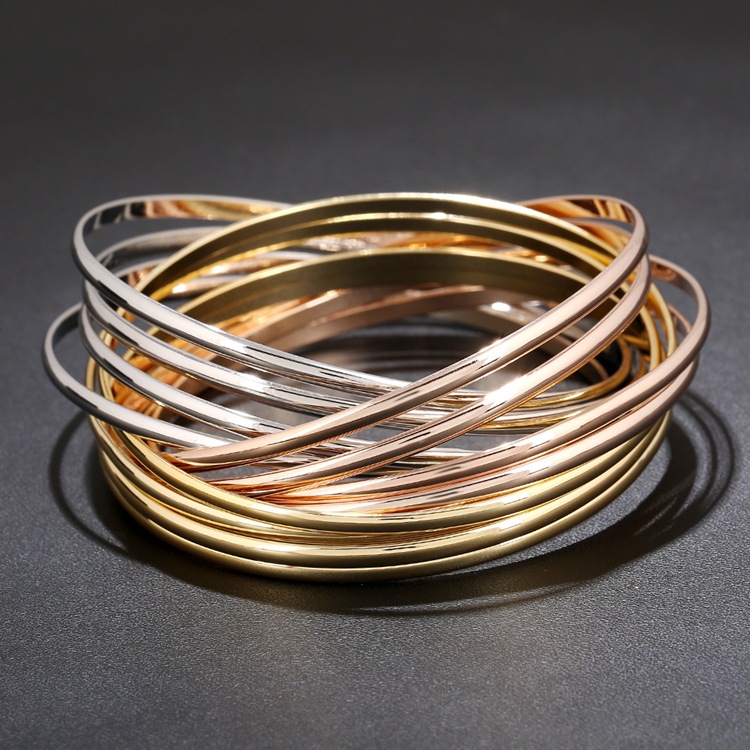 欧美新款多环潮女手环镯子锌合金三色细手镯速卖通热销手饰品批发