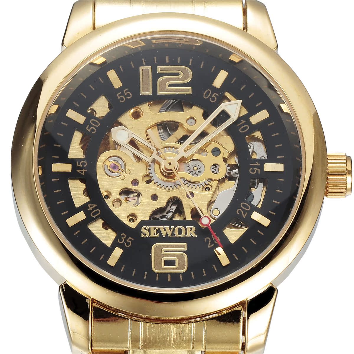 速卖通热销 sewor 时尚镂空全自动外贸钢带腕表男士手表725