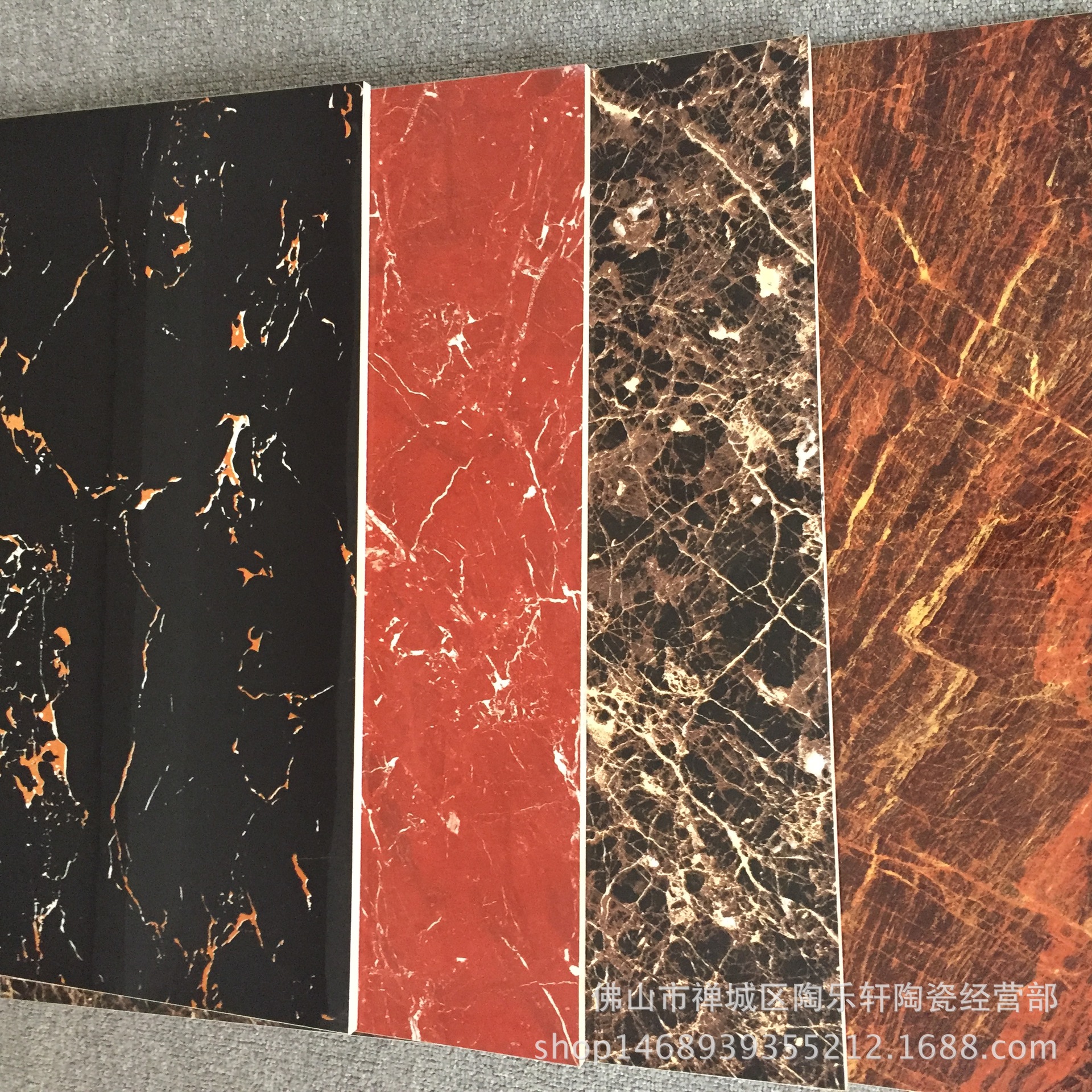 佛山地砖600/800 深色全抛釉大理石 黑金花 紫罗红 深啡网 火凤凰