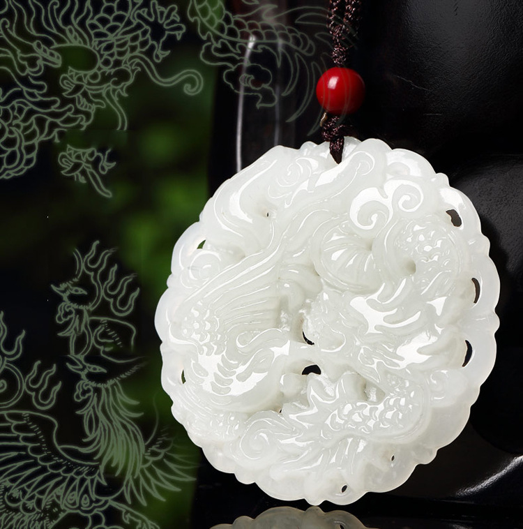 天然和田玉白玉龙凤佩吊坠男女玉石玉器玉坠龙凤对玉牌简约百搭风