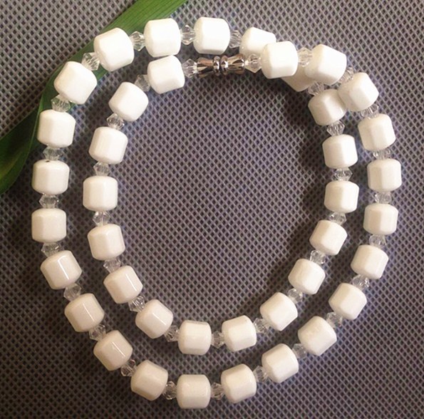 托玛琳项链 白色上釉亮光粗八角 白色水晶项链 锗石项链