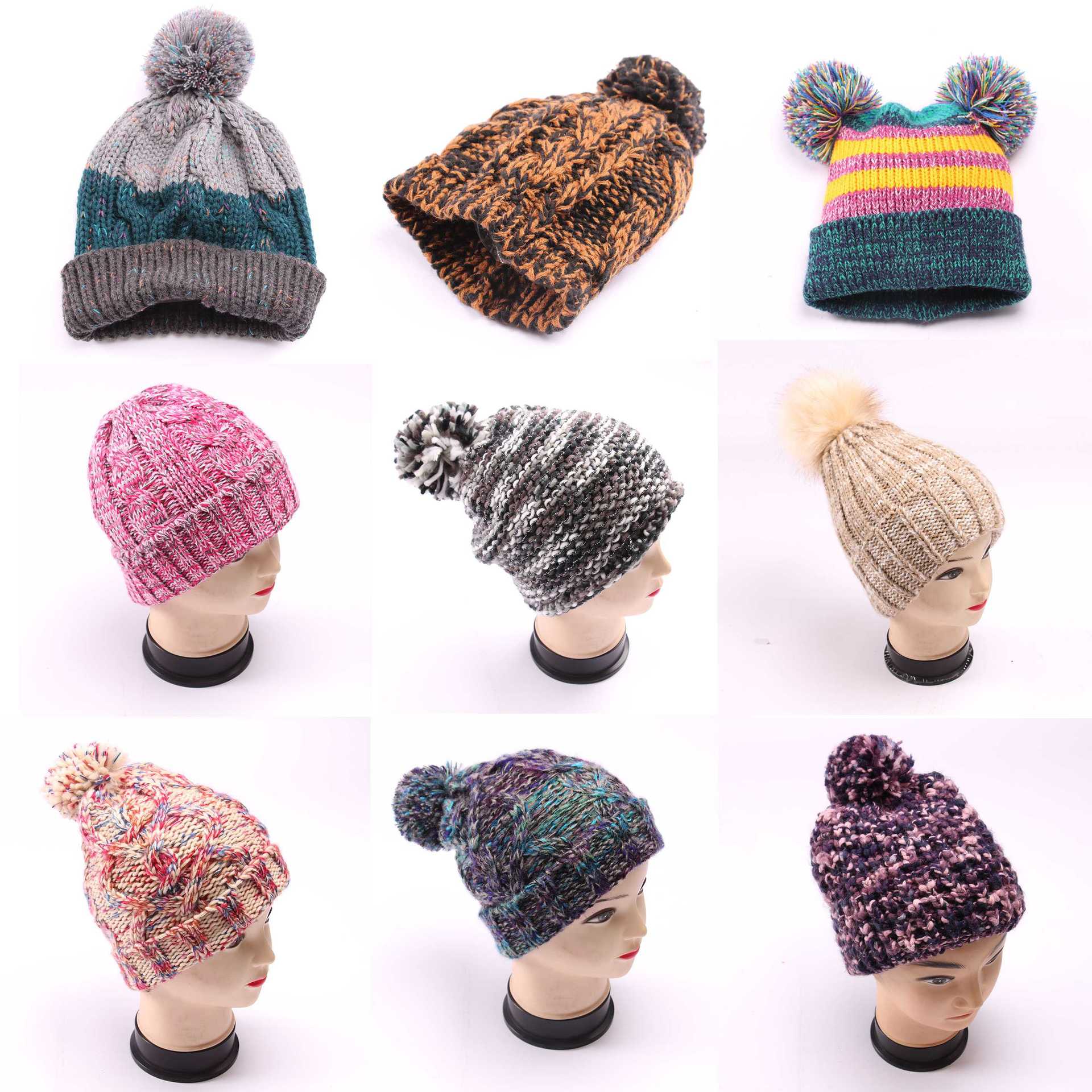 各式冬季帽子厚实提花绞花针织帽子