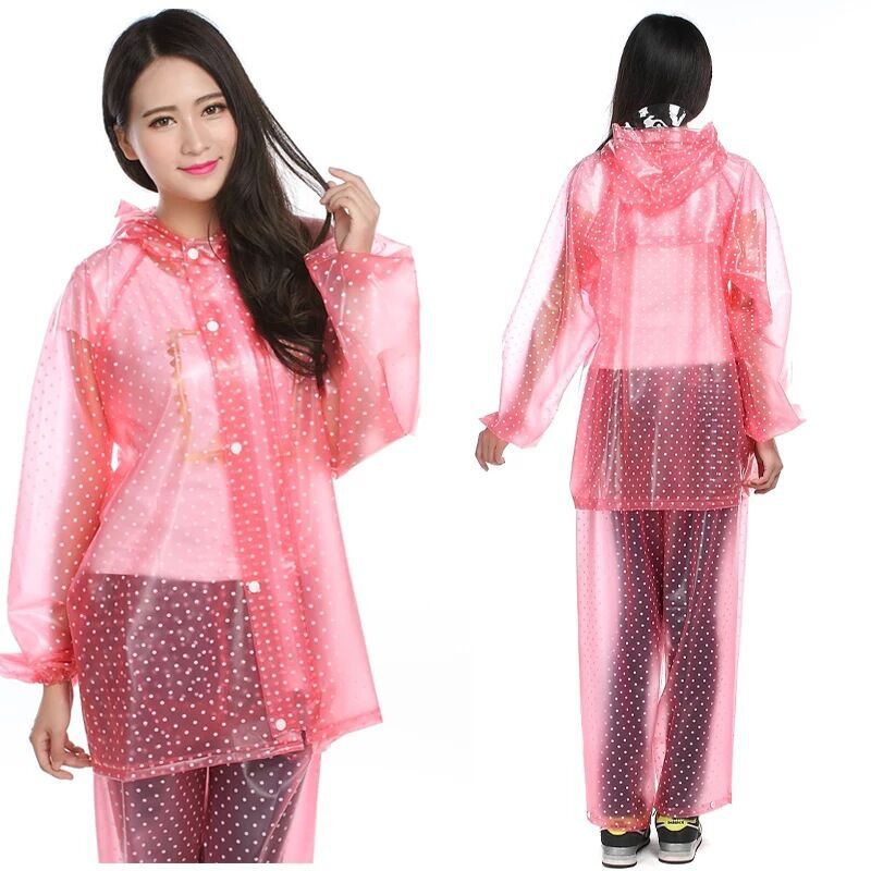厂家水晶点套装时尚情侣套装雨衣pvc圆点透明套装雨衣