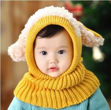 韩版儿童帽子秋冬款小狗连体毛线帽毛线婴儿披肩围脖baby dog hat