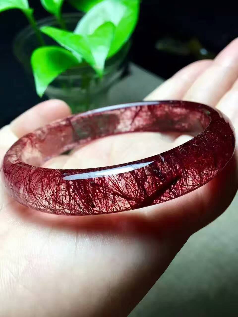 天然红兔毛水晶手镯内径58和56毫米