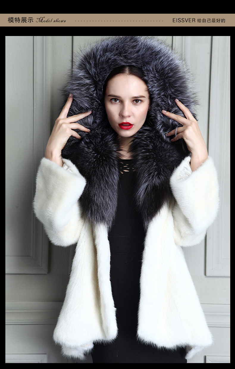 新款进口水貂皮草 整貂皮女外套狐狸大毛领连帽貂皮大衣私人定制