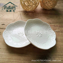 出口美国外贸陶瓷小碟子创意饰品戒指碟浮雕 4寸小圆碟家用调味碟