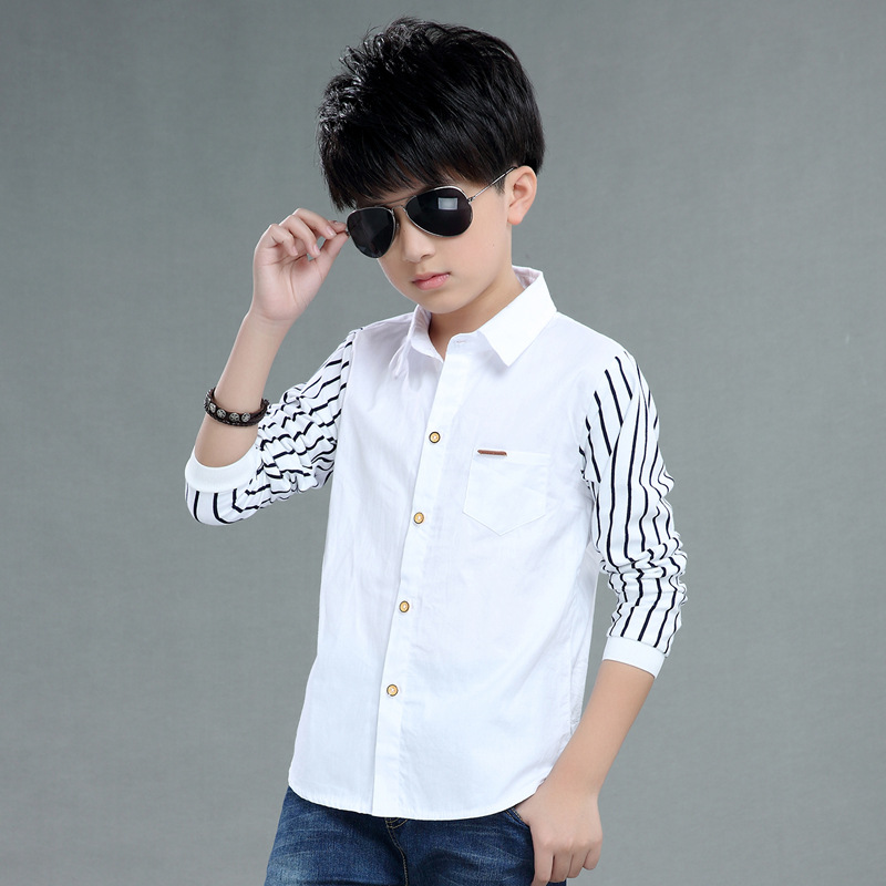 Children's Clothing Boys' Shirt Long Sleeve Autumn Wear 2021 Tide Medium and Big Children Casual Children Striped Autumn Shirt