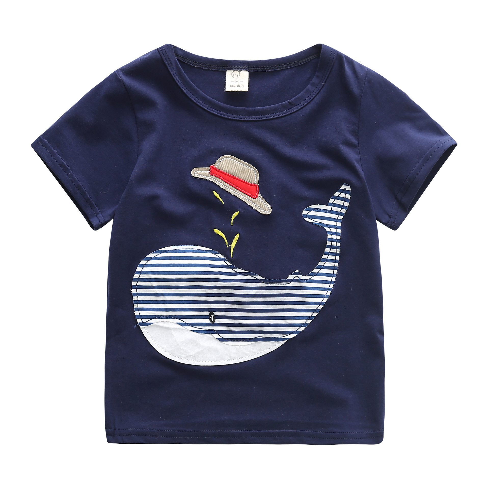 男童夏装16新款 韩版儿童中小童卡通图案小鲸鱼条纹短袖两件套装