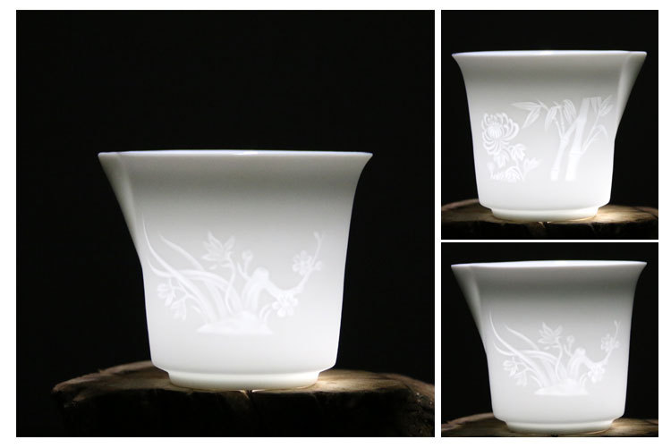 德化骨瓷白瓷影雕超薄阴雕透光玉瓷茶具功夫茶具超薄工艺玲珑剔.