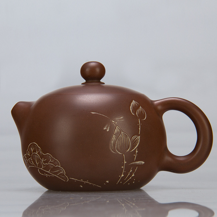 登峰坭兴陶西施茶壶全手工荷花刻纯手工非紫砂茶壶