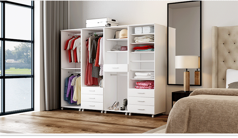包邮简易订定制衣帽间组合家具卧室开放敞开式移动大衣柜子包安装