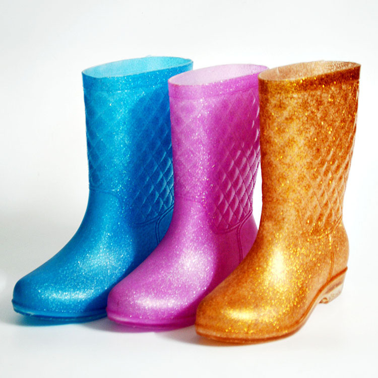 华龙中筒女士闪光塑料雨鞋新款时尚女式水鞋劳保鞋防护鞋防滑雨靴