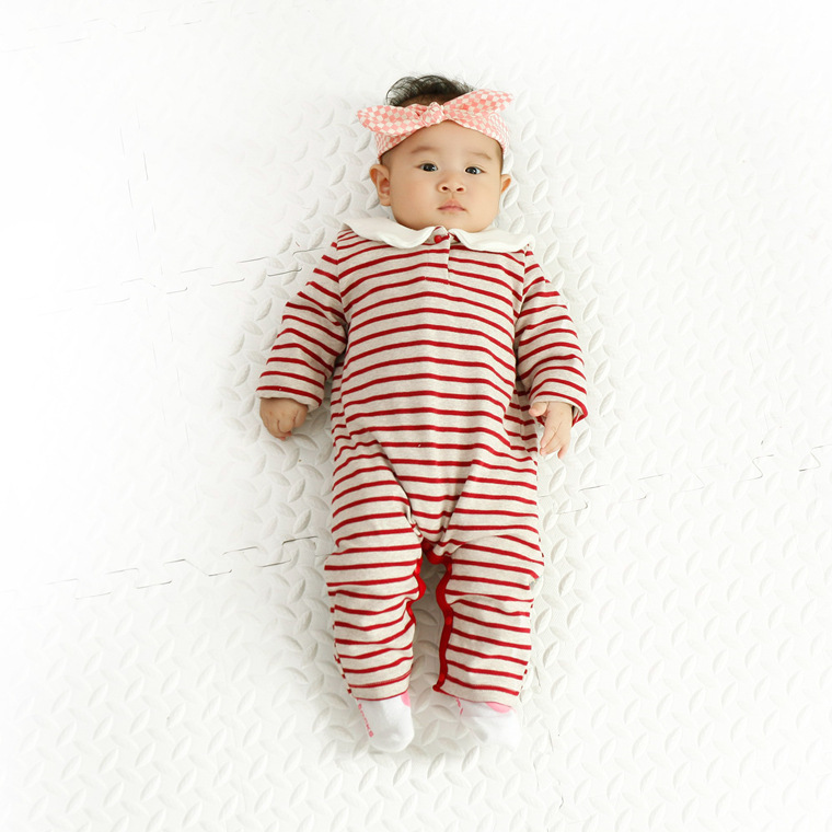 婴儿衣服春季新款0-1岁宝宝连体哈衣海军