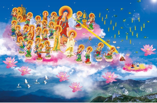 西方接引图pet高清三维立体画佛像3d立体画年画装饰画工厂直销