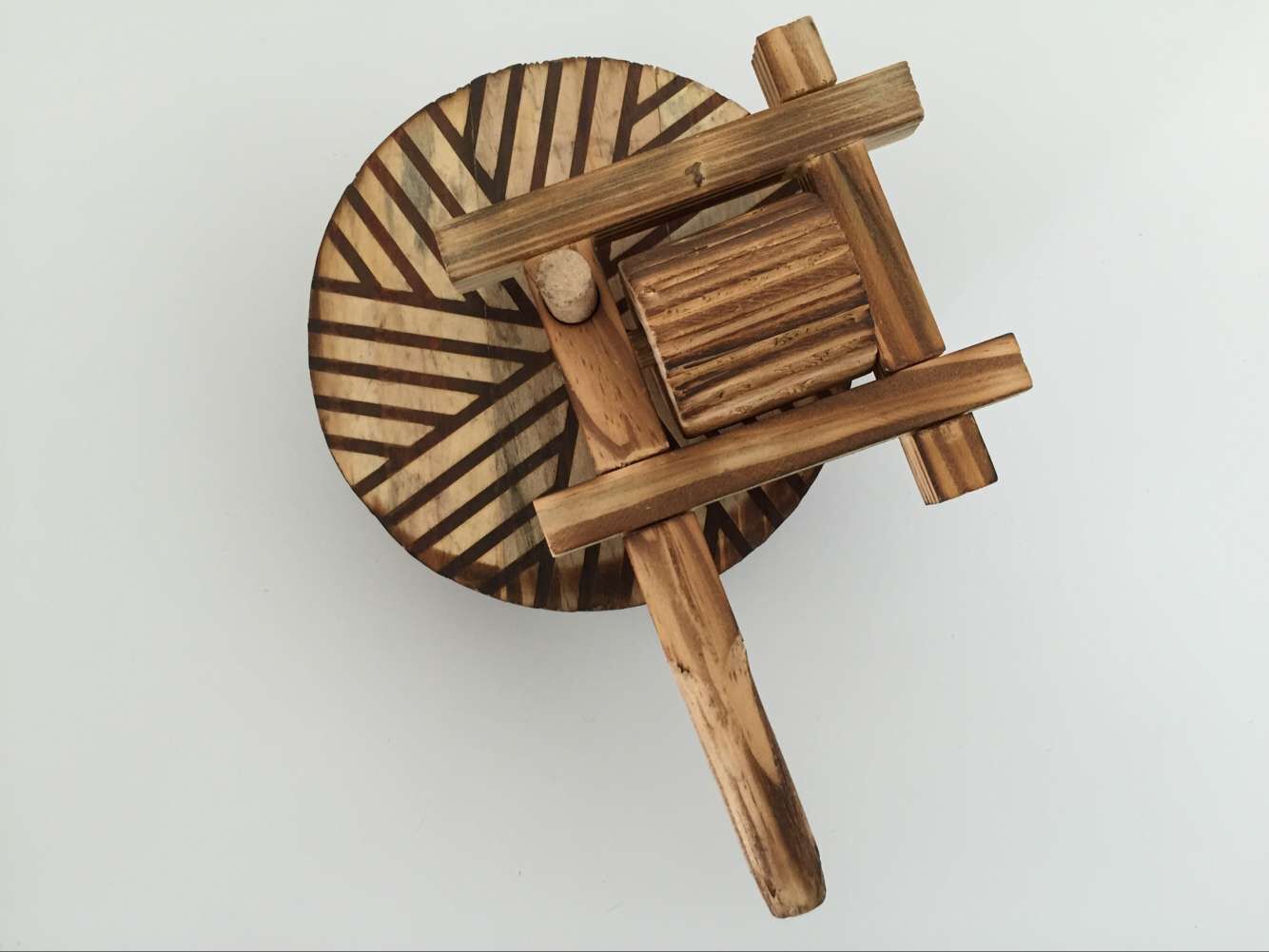 厂家直销创意家居办公室摆件仿古手推磨磨盘木制工艺品景区热卖