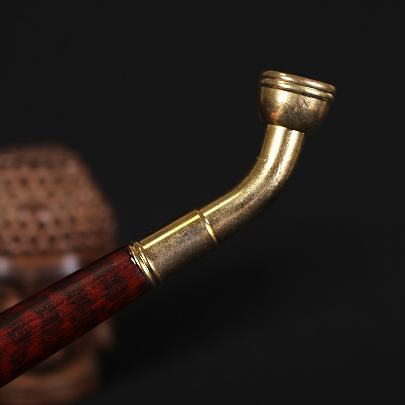 明慧工艺 蛇纹木满纹【烟斗】手把件 文玩