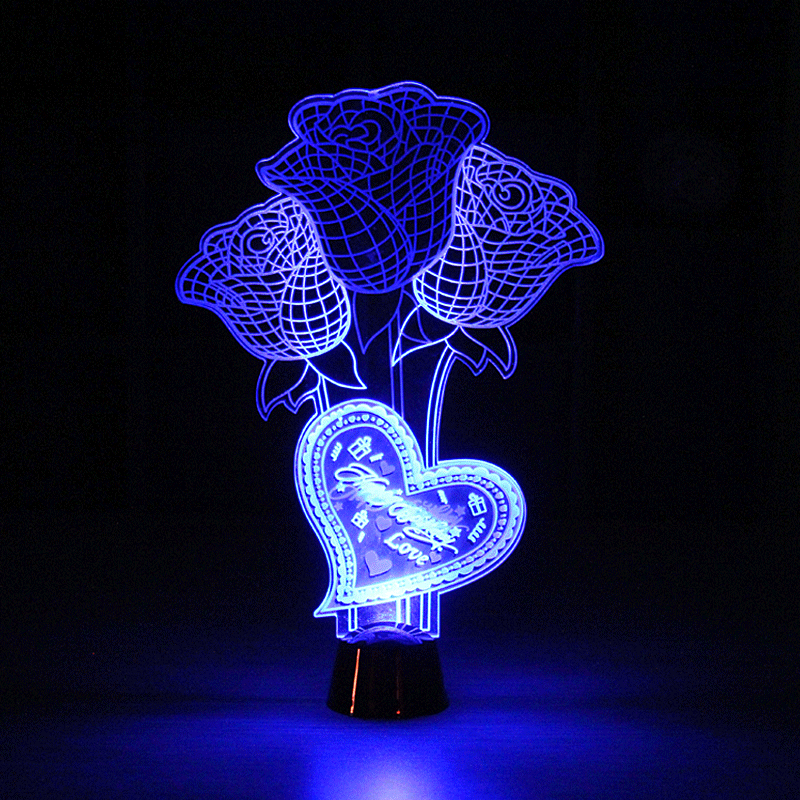 led动感玫瑰小夜灯 3d动感发光玫瑰 送情人浪漫礼物生日礼物