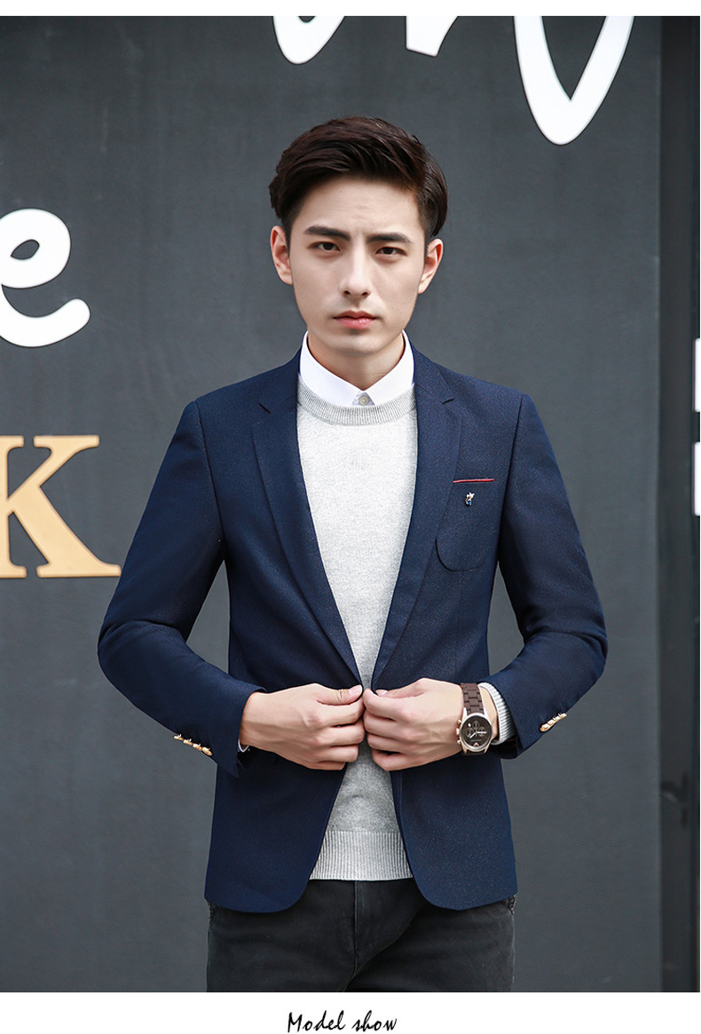 2015秋冬新款休闲西装男式韩版修身纯色一粒扣西服外套男厂家批发