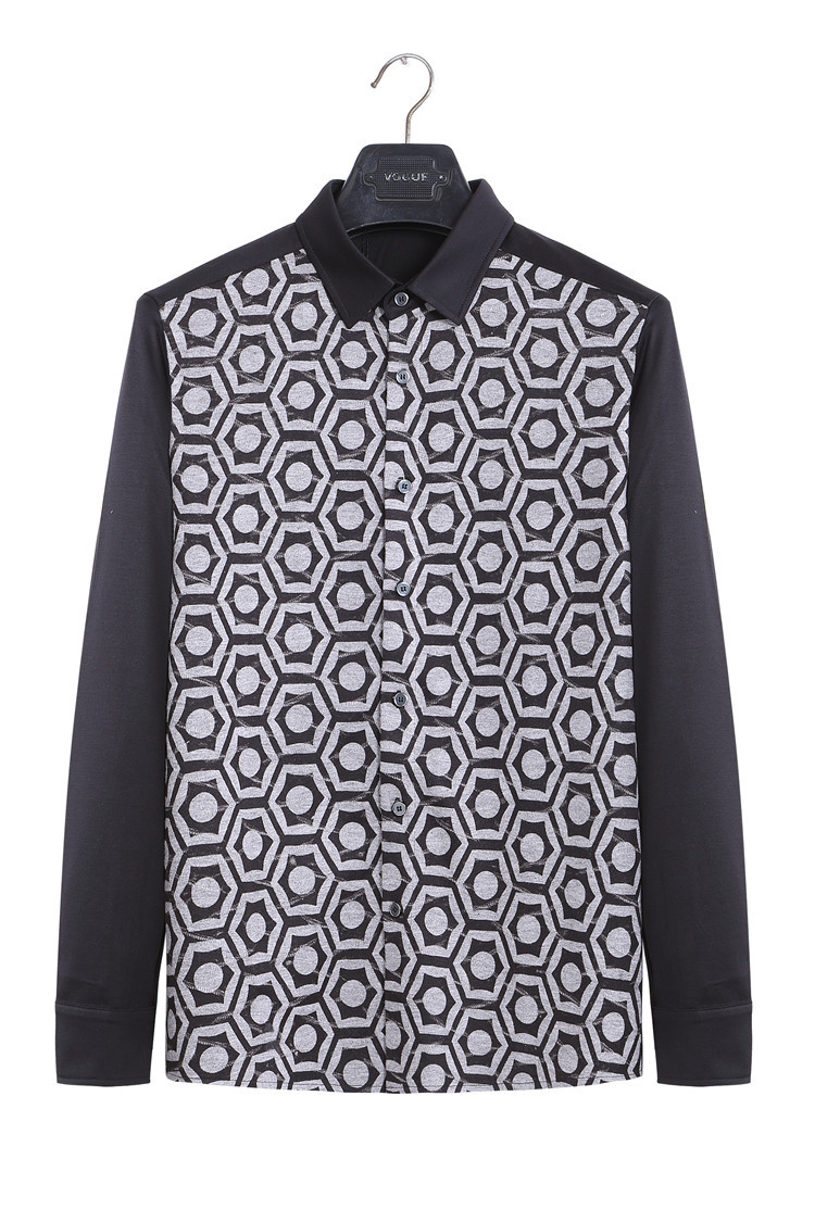 秋季新款韩版修身男士个性花纹长袖衬衫全棉衬衣气质款一件代发