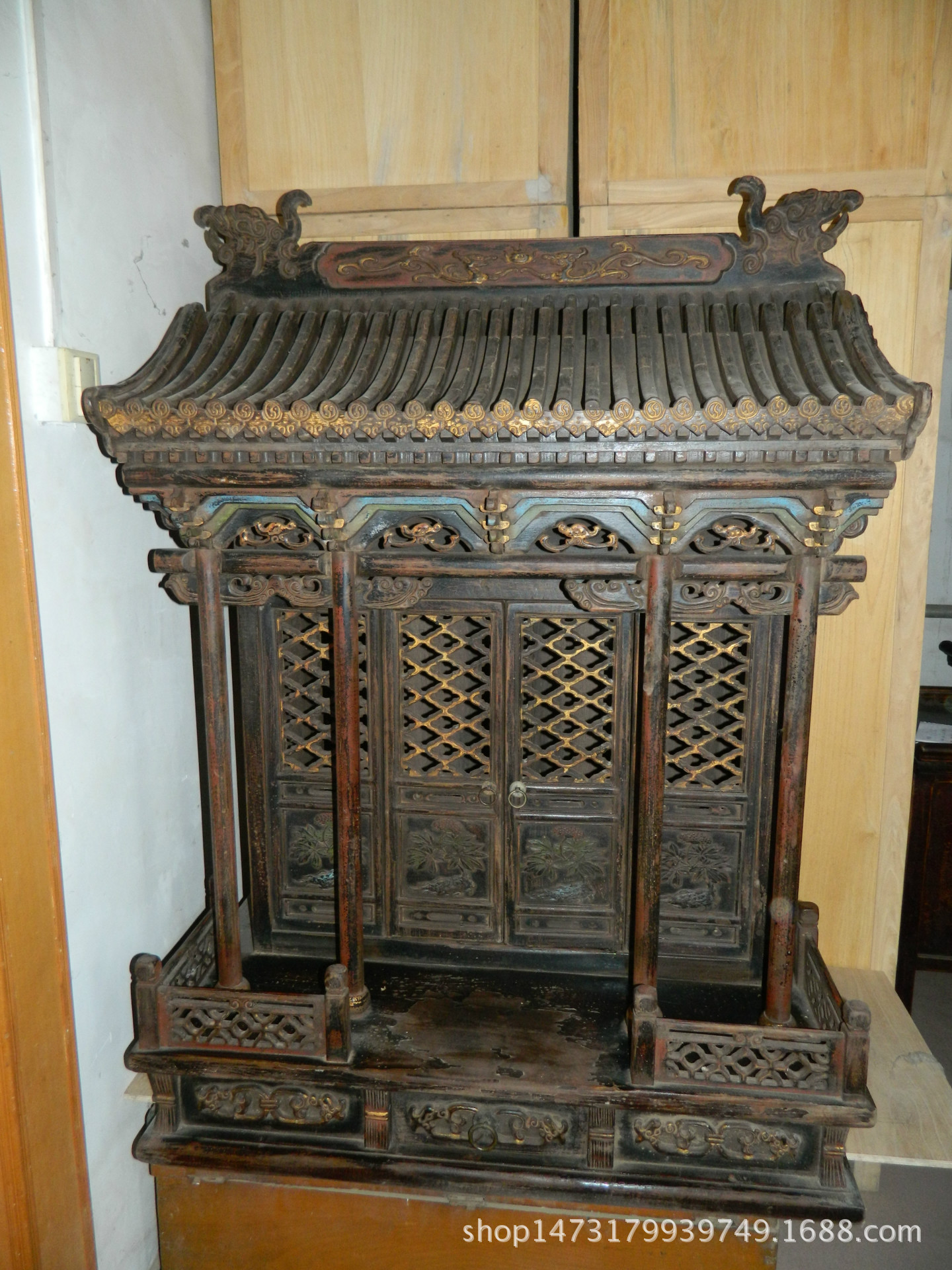 全实木,核桃木佛龛,神龛,做旧老家具明清家具